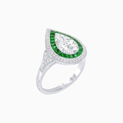 Art Deco Inspired Pear Cut Gemstone Double Halo Ring - Shahin Jewelry